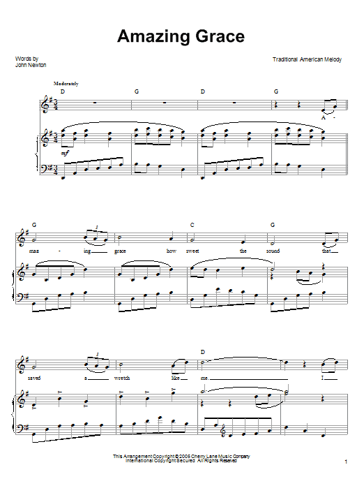 Ronan Tynan Amazing Grace sheet music notes and chords arranged for Piano, Vocal & Guitar Chords (Right-Hand Melody)