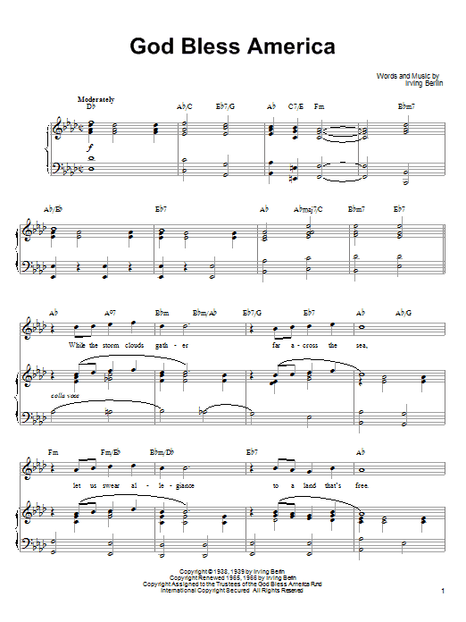 Learn to play Ronan Tynan God Bless America sheet music for Piano, Vocal & Guitar Chords (Right-Hand Melody) in minutes. Price: 7.8900$ Ronan Tynan God Bless America sheet music notes and chords arranged for Piano, Vocal & Guitar Chords (Right-Hand Melody)