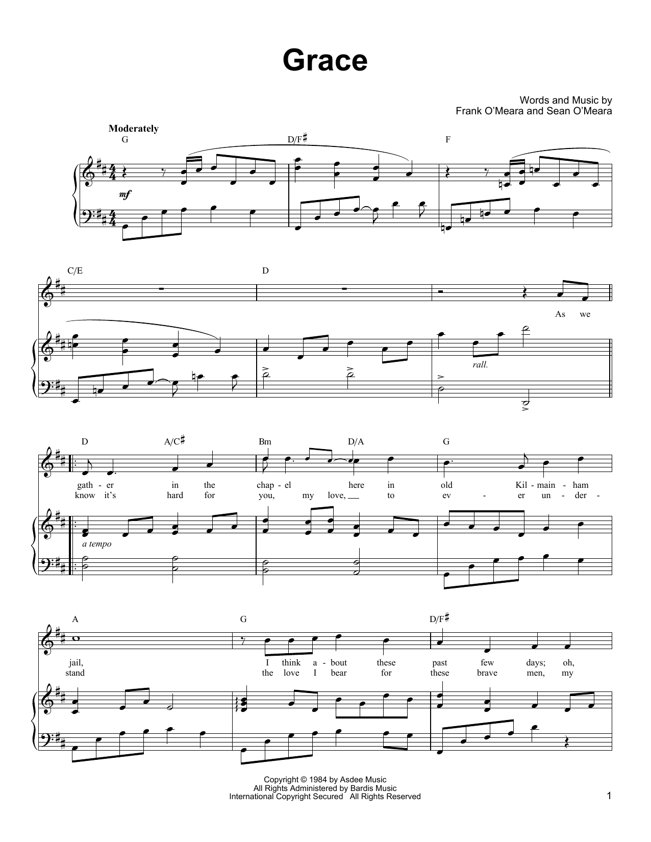 Ronan Tynan Grace sheet music notes and chords. Download Printable PDF.