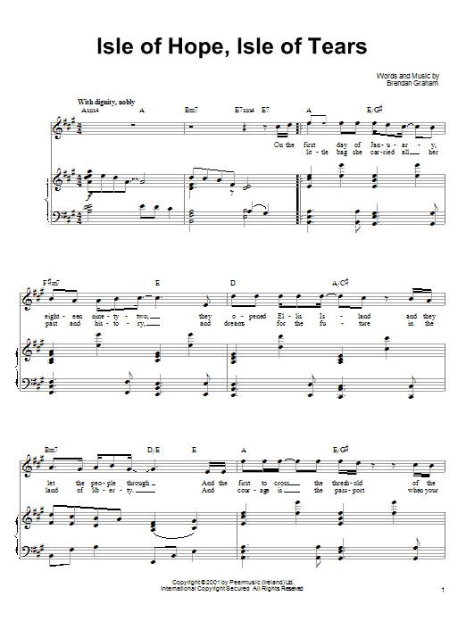 Learn to play Ronan Tynan Isle Of Hope, Isle Of Tears sheet music for Piano, Vocal & Guitar Chords (Right-Hand Melody) in minutes. Price: 7.8900$ Ronan Tynan Isle Of Hope, Isle Of Tears sheet music notes and chords arranged for Piano, Vocal & Guitar Chords (Right-Hand Melody)