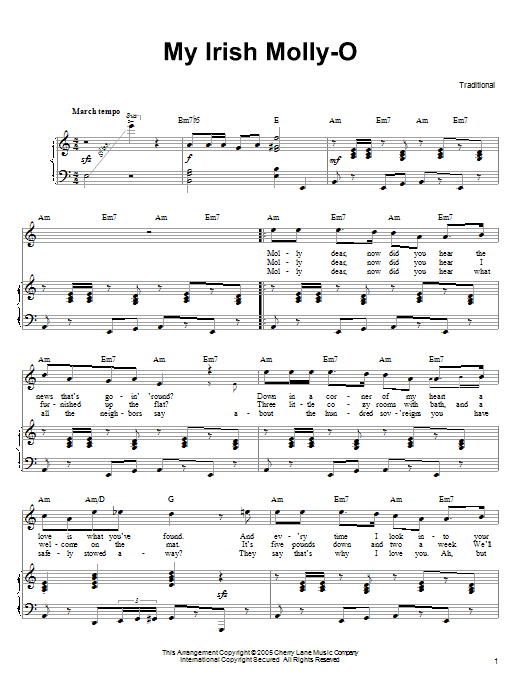 Learn to play Ronan Tynan My Irish Molly-O sheet music for Piano, Vocal & Guitar Chords (Right-Hand Melody) in minutes. Price: 7.8900$ Ronan Tynan My Irish Molly-O sheet music notes and chords arranged for Piano, Vocal & Guitar Chords (Right-Hand Melody)