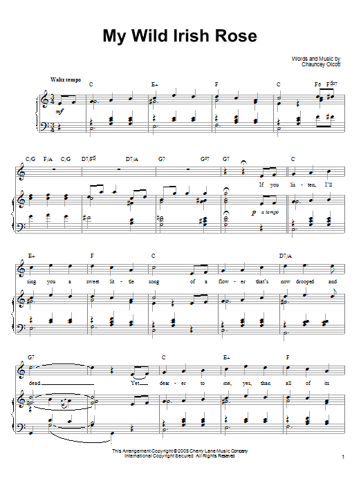 Learn to play Ronan Tynan My Wild Irish Rose sheet music for Piano, Vocal & Guitar Chords (Right-Hand Melody) in minutes. Price: 7.8900$ Ronan Tynan My Wild Irish Rose sheet music notes and chords arranged for Piano, Vocal & Guitar Chords (Right-Hand Melody)