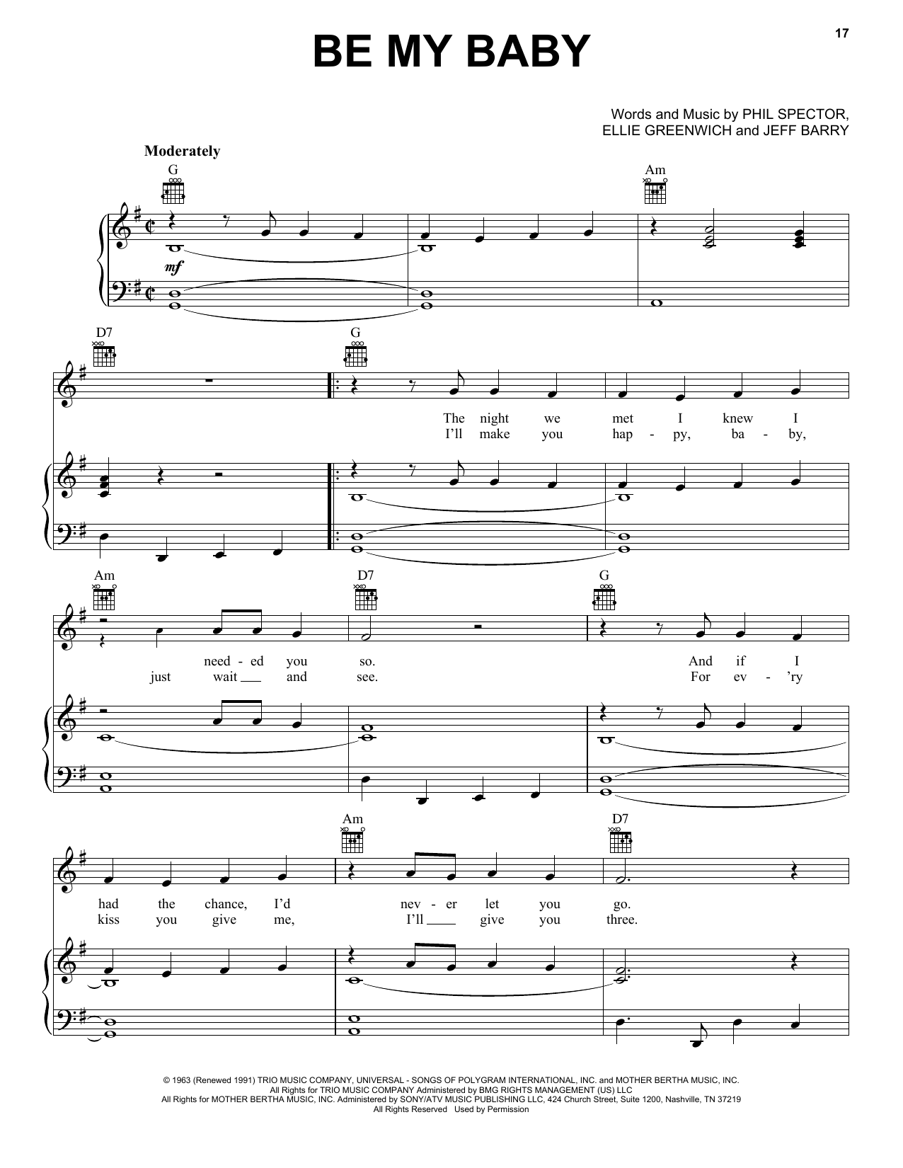 Ronettes Be My Baby sheet music notes and chords. Download Printable PDF.