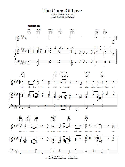 Learn to play Ronnie Aldrich The Game Of Love sheet music for Piano, Vocal & Guitar Chords in minutes. Price: 7.8900$ Ronnie Aldrich The Game Of Love sheet music notes and chords arranged for Piano, Vocal & Guitar Chords