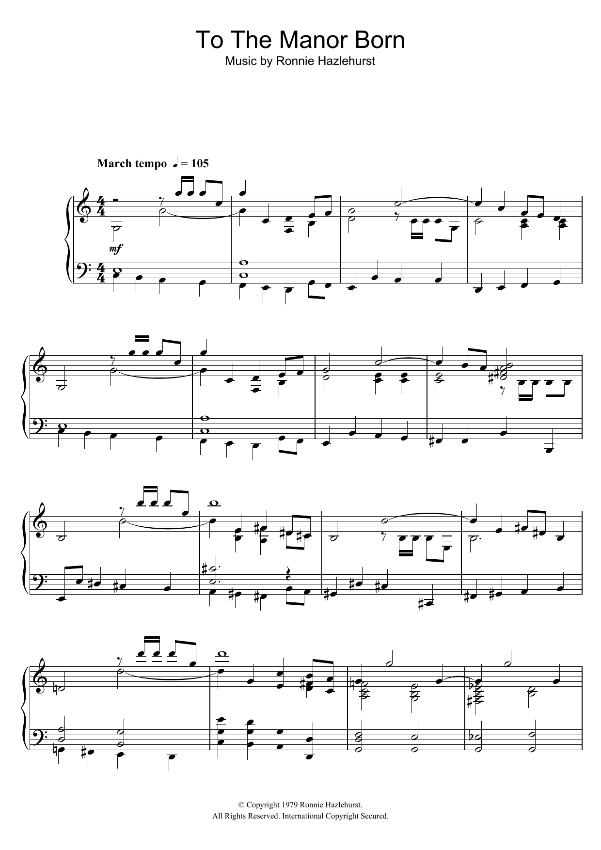 Ronnie Hazlehurst To The Manor Born sheet music notes and chords arranged for Piano Solo