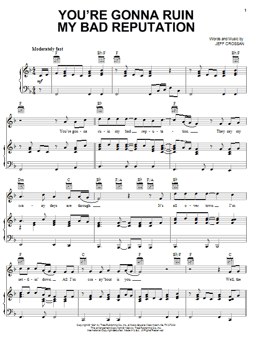 Learn to play Ronnie McDowell You're Gonna Ruin My Bad Reputation sheet music for Piano, Vocal & Guitar Chords (Right-Hand Melody) in minutes. Price: 7.8900$ Ronnie McDowell You're Gonna Ruin My Bad Reputation sheet music notes and chords arranged for Piano, Vocal & Guitar Chords (Right-Hand Melody)