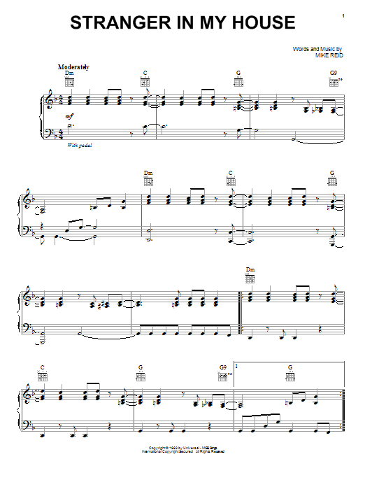 Ronnie Milsap Stranger In My House sheet music notes and chords arranged for Piano, Vocal & Guitar Chords (Right-Hand Melody)