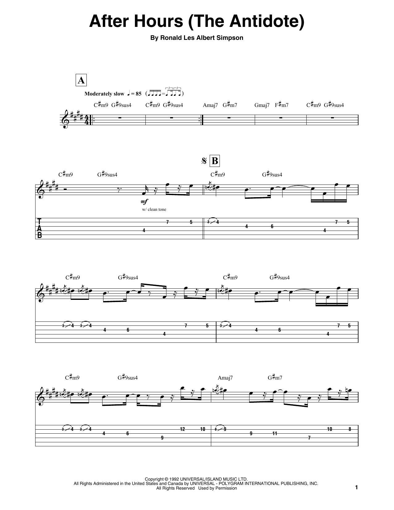 Ronny Jordan After Hours (The Antidote) sheet music notes and chords. Download Printable PDF.