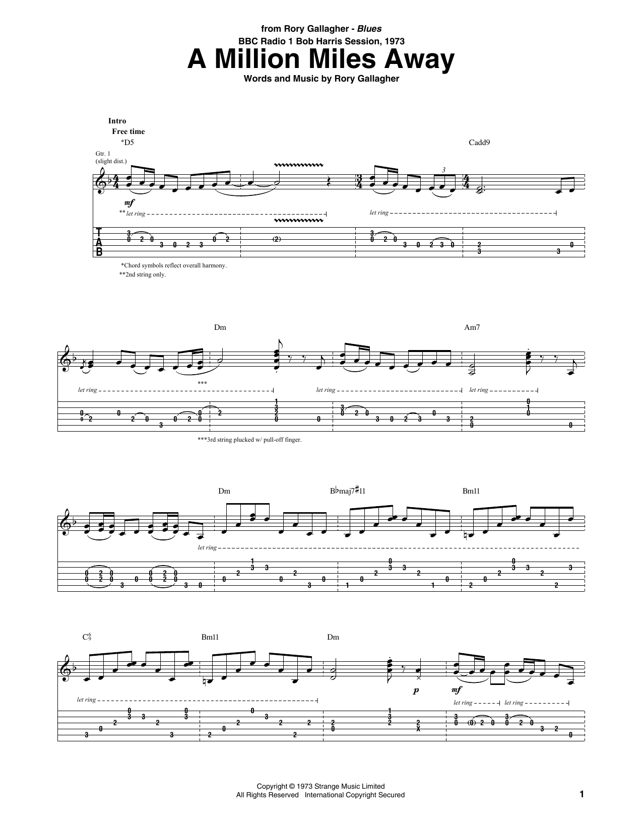 Learn to play Rory Gallagher A Million Miles Away sheet music for Guitar Tab in minutes. Price: 7.8900$ Rory Gallagher A Million Miles Away sheet music notes and chords arranged for Guitar Tab