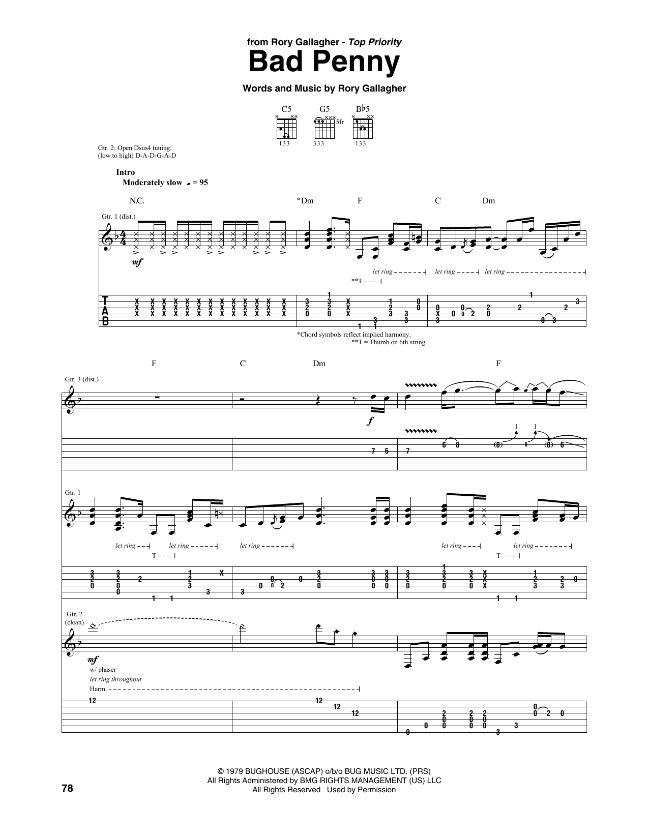 Rory Gallagher Bad Penny sheet music notes and chords. Download Printable PDF.