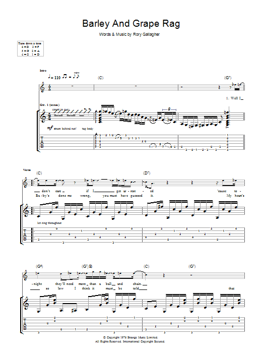 Learn to play Rory Gallagher Barley & Grape Rag sheet music for Guitar Tab in minutes. Price: 7.8900$ Rory Gallagher Barley & Grape Rag sheet music notes and chords arranged for Guitar Tab