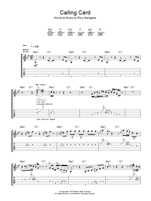 Learn to play Rory Gallagher Calling Card sheet music for Guitar Tab in minutes. Price: 7.8900$ Rory Gallagher Calling Card sheet music notes and chords arranged for Guitar Tab