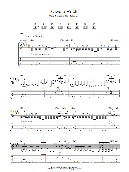 Rory Gallagher Cradle Rock sheet music notes and chords. Download Printable PDF.