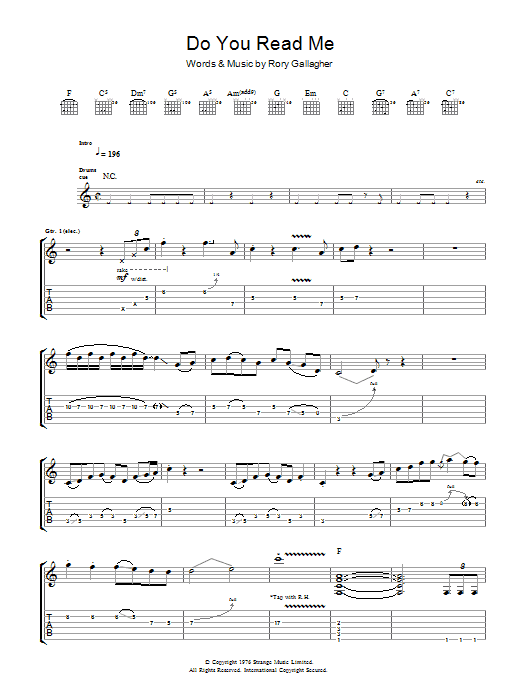 Rory Gallagher Do You Read Me sheet music notes and chords. Download Printable PDF.