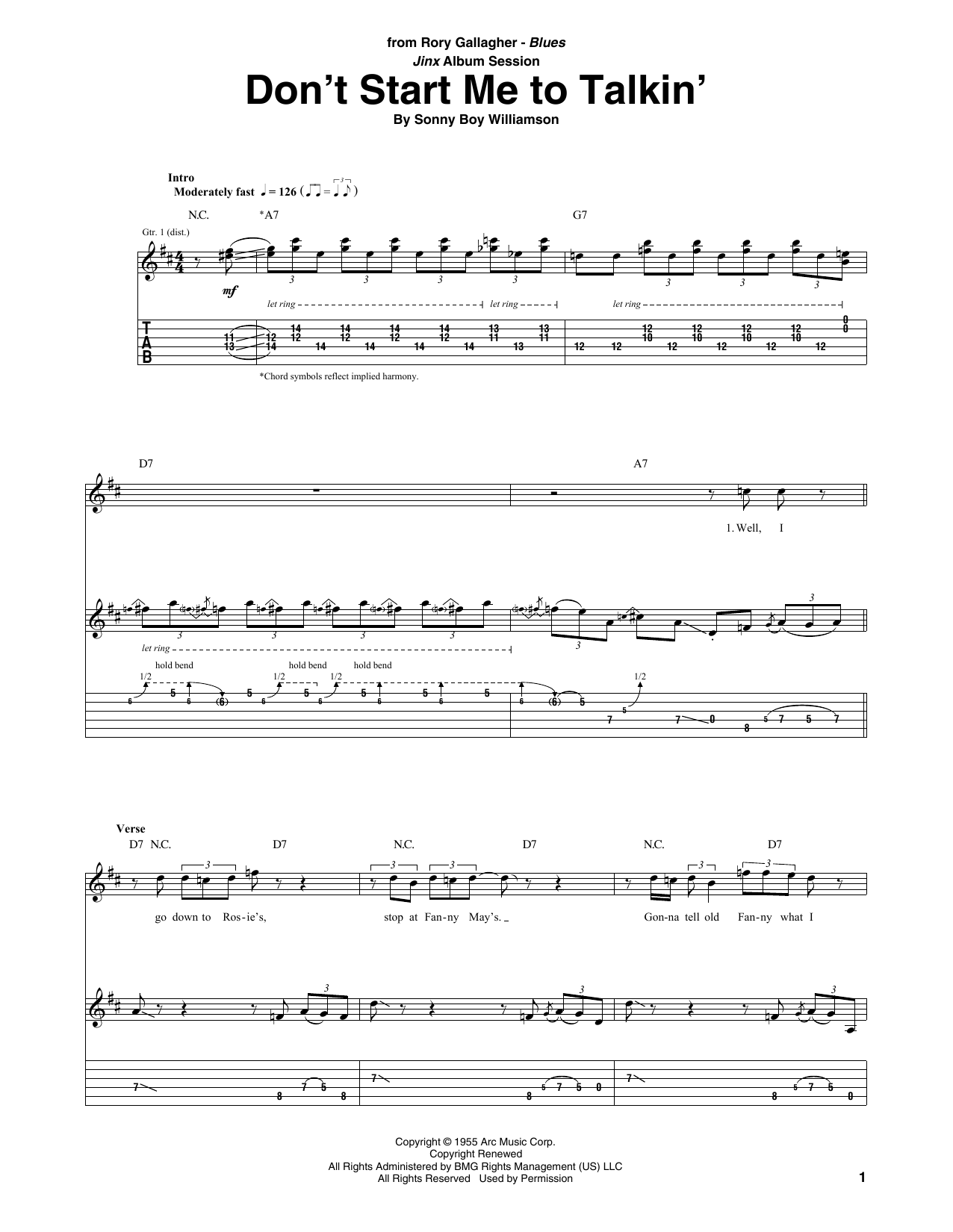 Learn to play Rory Gallagher Don't Start Me To Talkin' sheet music for Guitar Tab in minutes. Price: 7.8900$ Rory Gallagher Don't Start Me To Talkin' sheet music notes and chords arranged for Guitar Tab