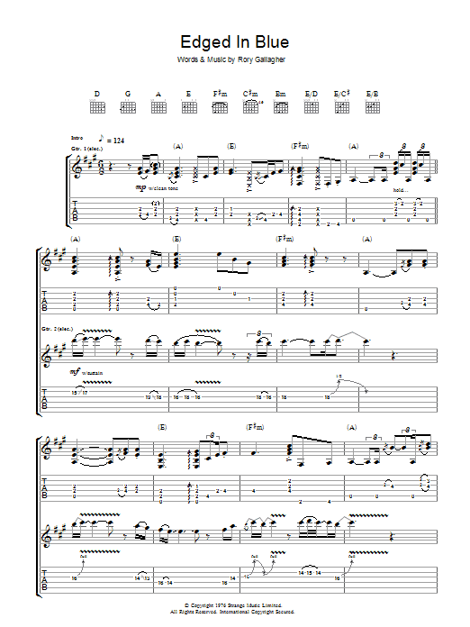 Learn to play Rory Gallagher Edged In Blue sheet music for Guitar Tab in minutes. Price: 7.8900$ Rory Gallagher Edged In Blue sheet music notes and chords arranged for Guitar Tab