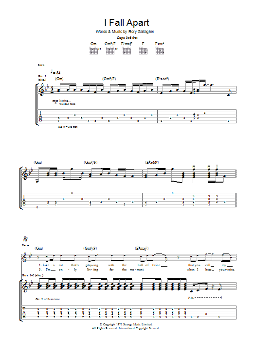 Rory Gallagher I Fall Apart sheet music notes and chords. Download Printable PDF.