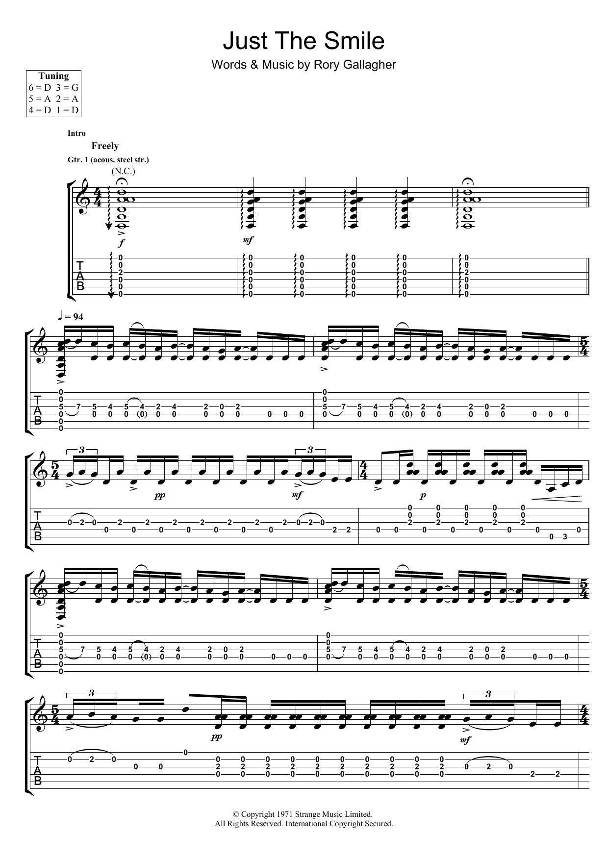 Rory Gallagher Just The Smile sheet music notes and chords. Download Printable PDF.