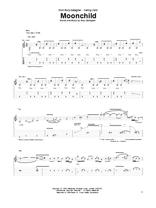 Rory Gallagher Moonchild sheet music notes and chords. Download Printable PDF.