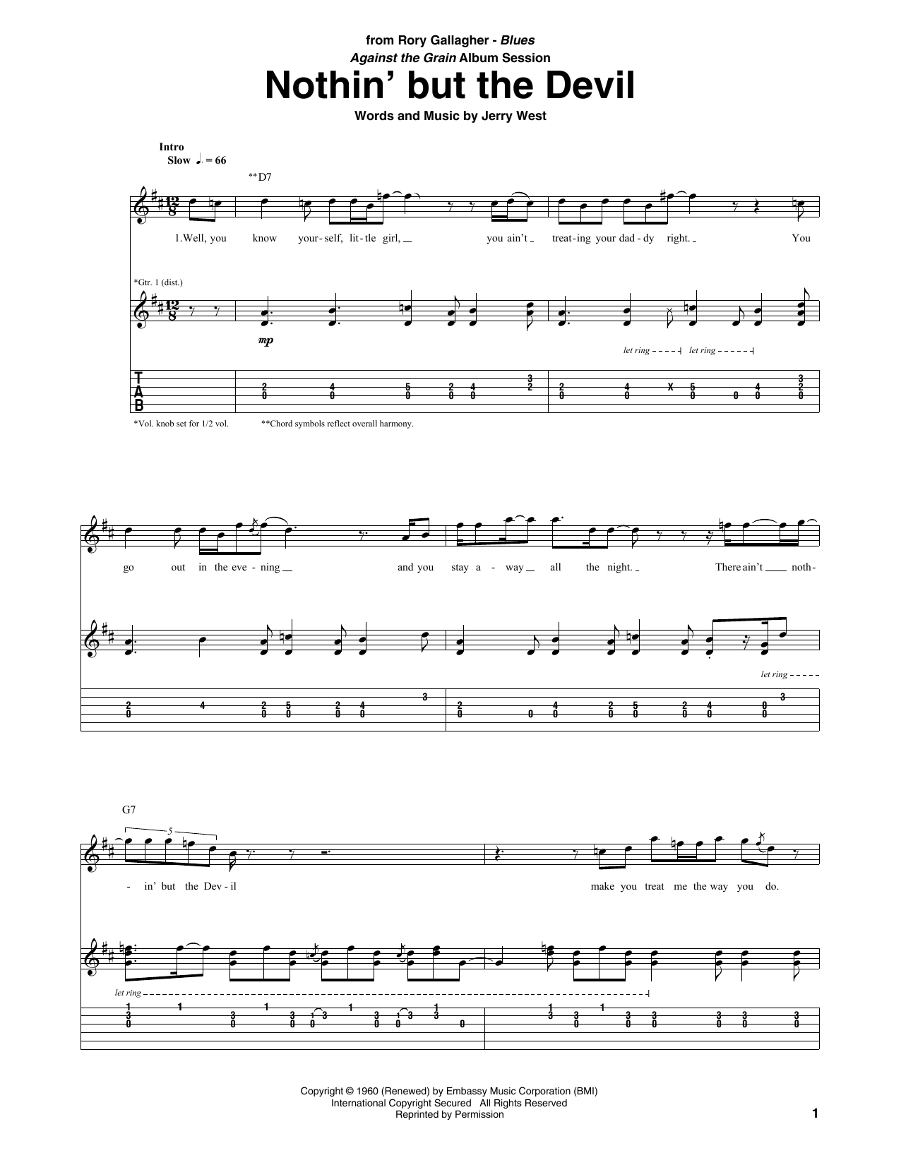 Learn to play Rory Gallagher Nothin' But The Devil sheet music for Guitar Tab in minutes. Price: 7.8900$ Rory Gallagher Nothin' But The Devil sheet music notes and chords arranged for Guitar Tab