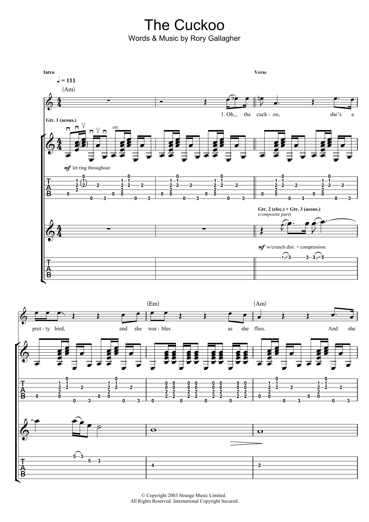 Rory Gallagher The Cuckoo sheet music notes and chords. Download Printable PDF.