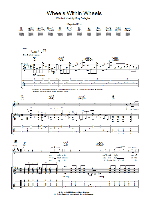Learn to play Rory Gallagher Wheels Within Wheels sheet music for Guitar Tab in minutes. Price: 7.8900$ Rory Gallagher Wheels Within Wheels sheet music notes and chords arranged for Guitar Tab
