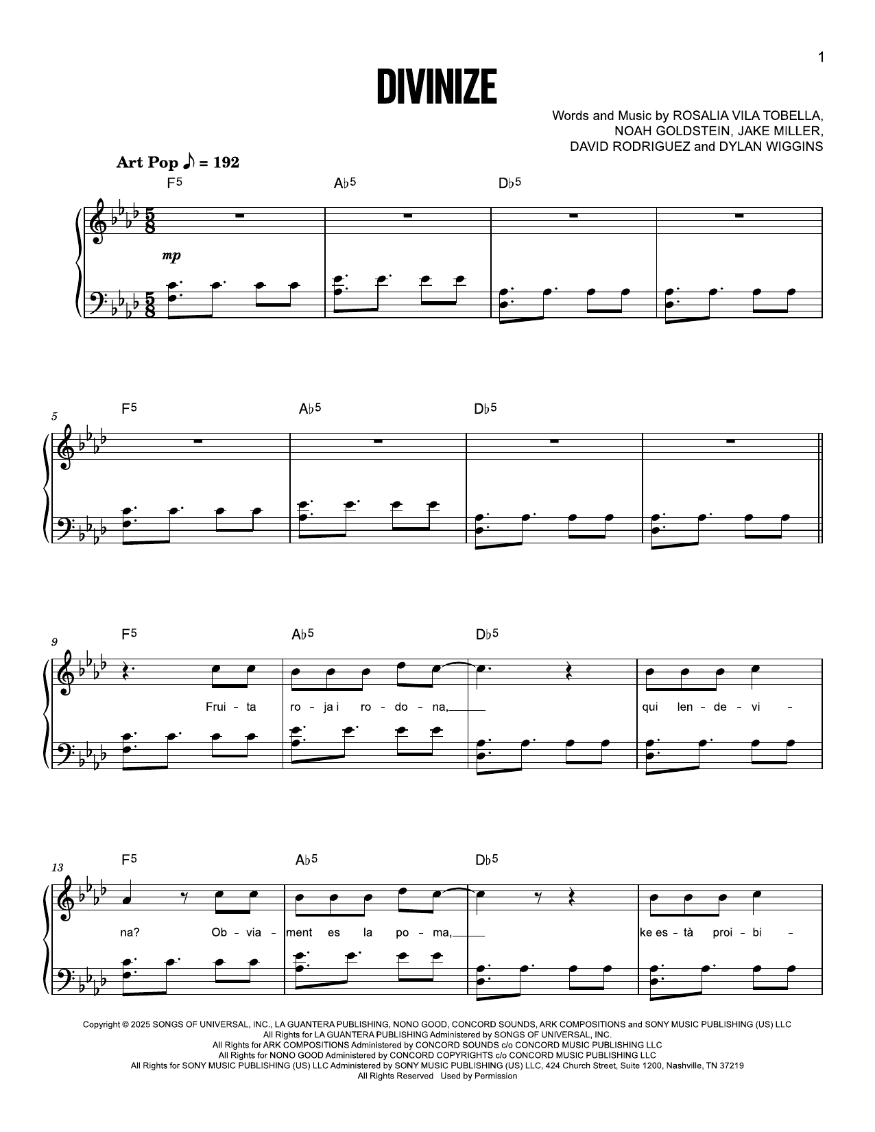 Download Divinize Sheet Music PDF - Rosalía | Piano & Lyrics - 1973594