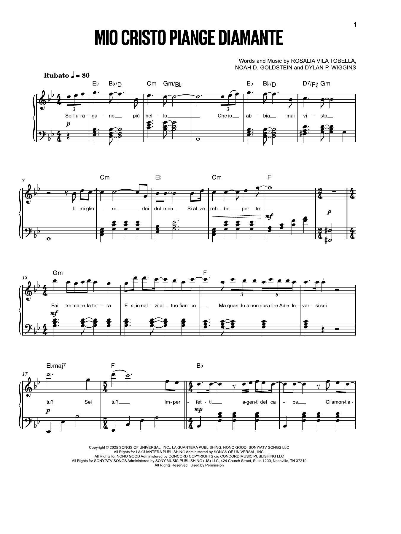 Download Mio Cristo Piange Diamanti Sheet Music PDF Rosal a Piano 