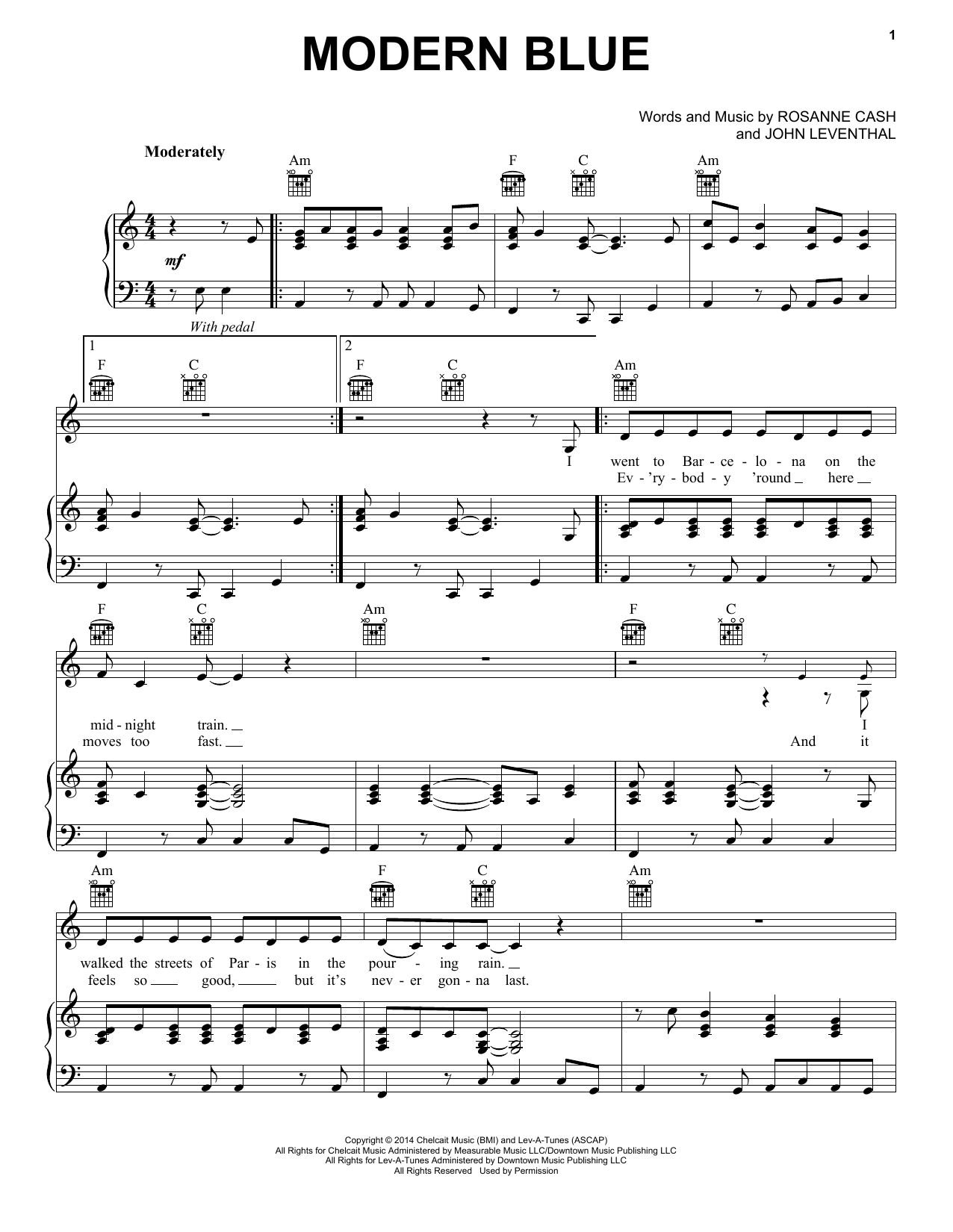 Learn to play Rosanne Cash Modern Blue sheet music for Piano, Vocal & Guitar Chords (Right-Hand Melody) in minutes. Price: 7.8900$ Rosanne Cash Modern Blue sheet music notes and chords arranged for Piano, Vocal & Guitar Chords (Right-Hand Melody)