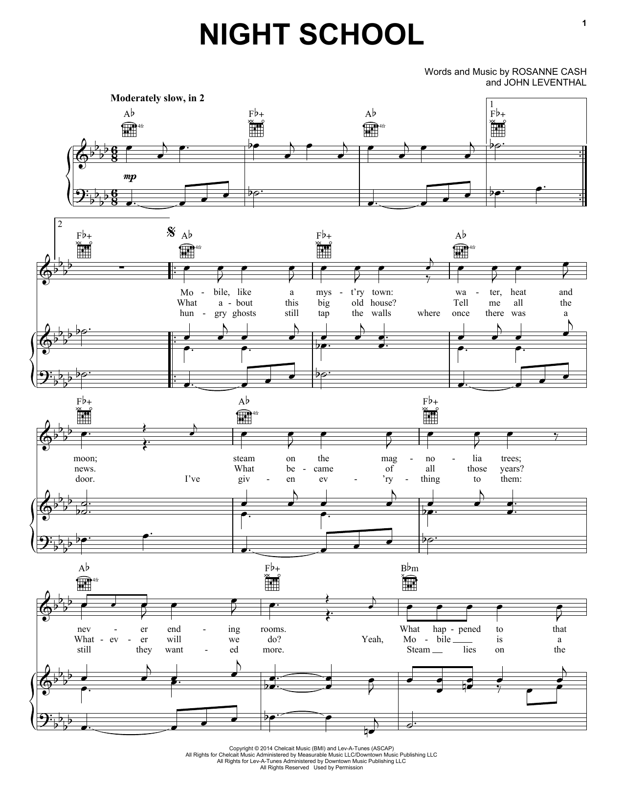 Learn to play Rosanne Cash Night School sheet music for Piano, Vocal & Guitar Chords (Right-Hand Melody) in minutes. Price: 7.8900$ Rosanne Cash Night School sheet music notes and chords arranged for Piano, Vocal & Guitar Chords (Right-Hand Melody)