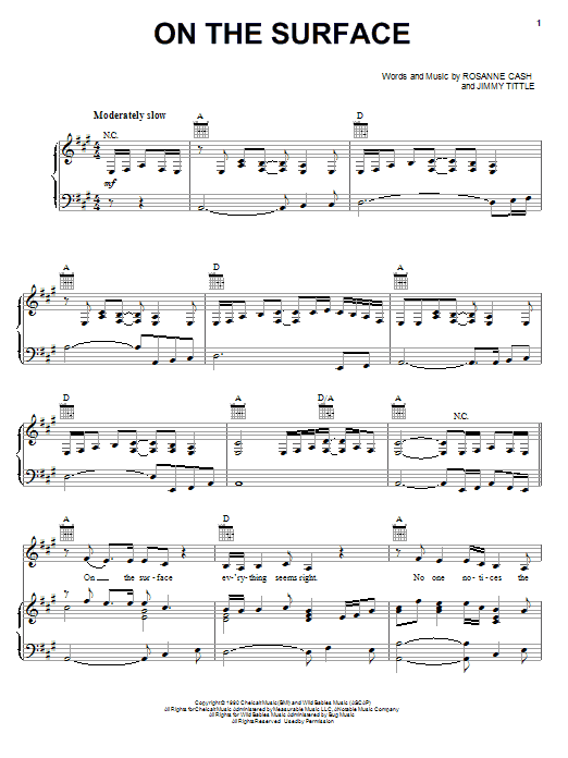 Learn to play Rosanne Cash On The Surface sheet music for Piano, Vocal & Guitar Chords (Right-Hand Melody) in minutes. Price: 7.8900$ Rosanne Cash On The Surface sheet music notes and chords arranged for Piano, Vocal & Guitar Chords (Right-Hand Melody)
