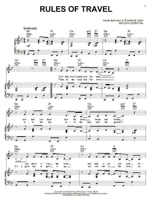 Learn to play Rosanne Cash Rules Of Travel sheet music for Piano, Vocal & Guitar Chords (Right-Hand Melody) in minutes. Price: 7.8900$ Rosanne Cash Rules Of Travel sheet music notes and chords arranged for Piano, Vocal & Guitar Chords (Right-Hand Melody)