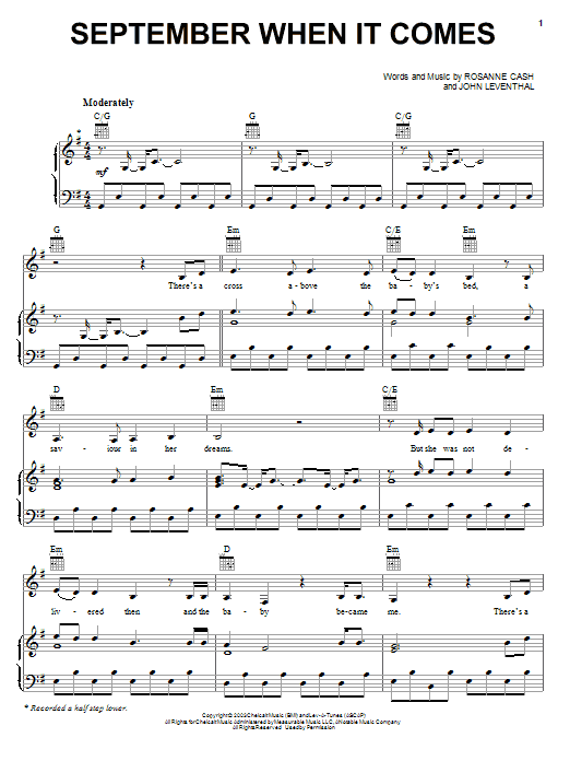 Learn to play Rosanne Cash September When It Comes sheet music for Piano, Vocal & Guitar Chords (Right-Hand Melody) in minutes. Price: 7.8900$ Rosanne Cash September When It Comes sheet music notes and chords arranged for Piano, Vocal & Guitar Chords (Right-Hand Melody)