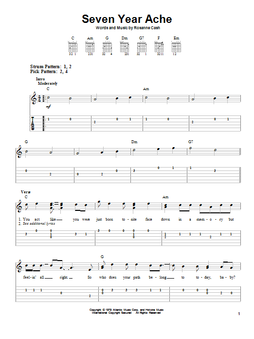 Rosanne Cash Seven Year Ache sheet music notes and chords. Download Printable PDF.