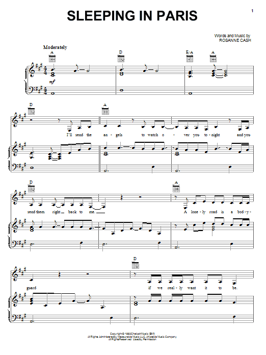 Learn to play Rosanne Cash Sleeping In Paris sheet music for Piano, Vocal & Guitar Chords (Right-Hand Melody) in minutes. Price: 7.8900$ Rosanne Cash Sleeping In Paris sheet music notes and chords arranged for Piano, Vocal & Guitar Chords (Right-Hand Melody)