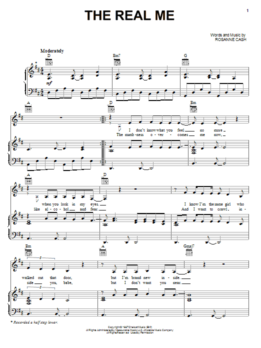 Learn to play Rosanne Cash The Real Me sheet music for Piano, Vocal & Guitar Chords (Right-Hand Melody) in minutes. Price: 7.8900$ Rosanne Cash The Real Me sheet music notes and chords arranged for Piano, Vocal & Guitar Chords (Right-Hand Melody)