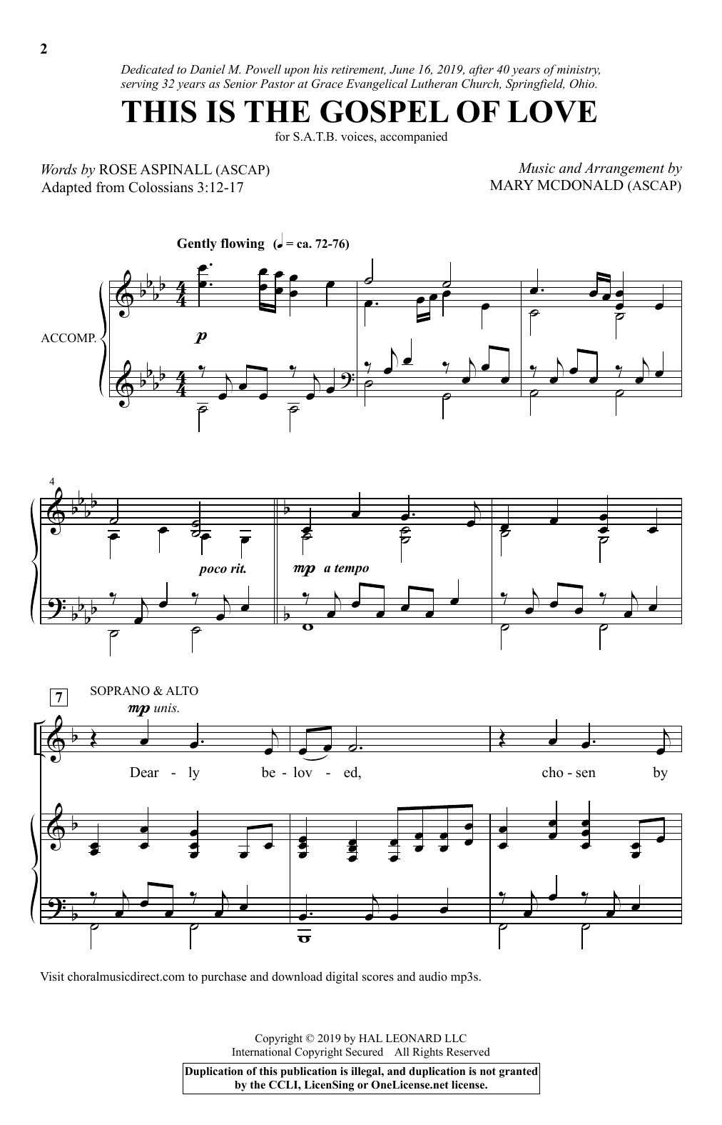Learn to play Rose Aspinall This Is The Gospel Of Love (arr. Mary McDonald) sheet music for SATB Choir in minutes. Price: 3.9900$ Rose Aspinall This Is The Gospel Of Love (arr. Mary McDonald) sheet music notes and chords arranged for SATB Choir