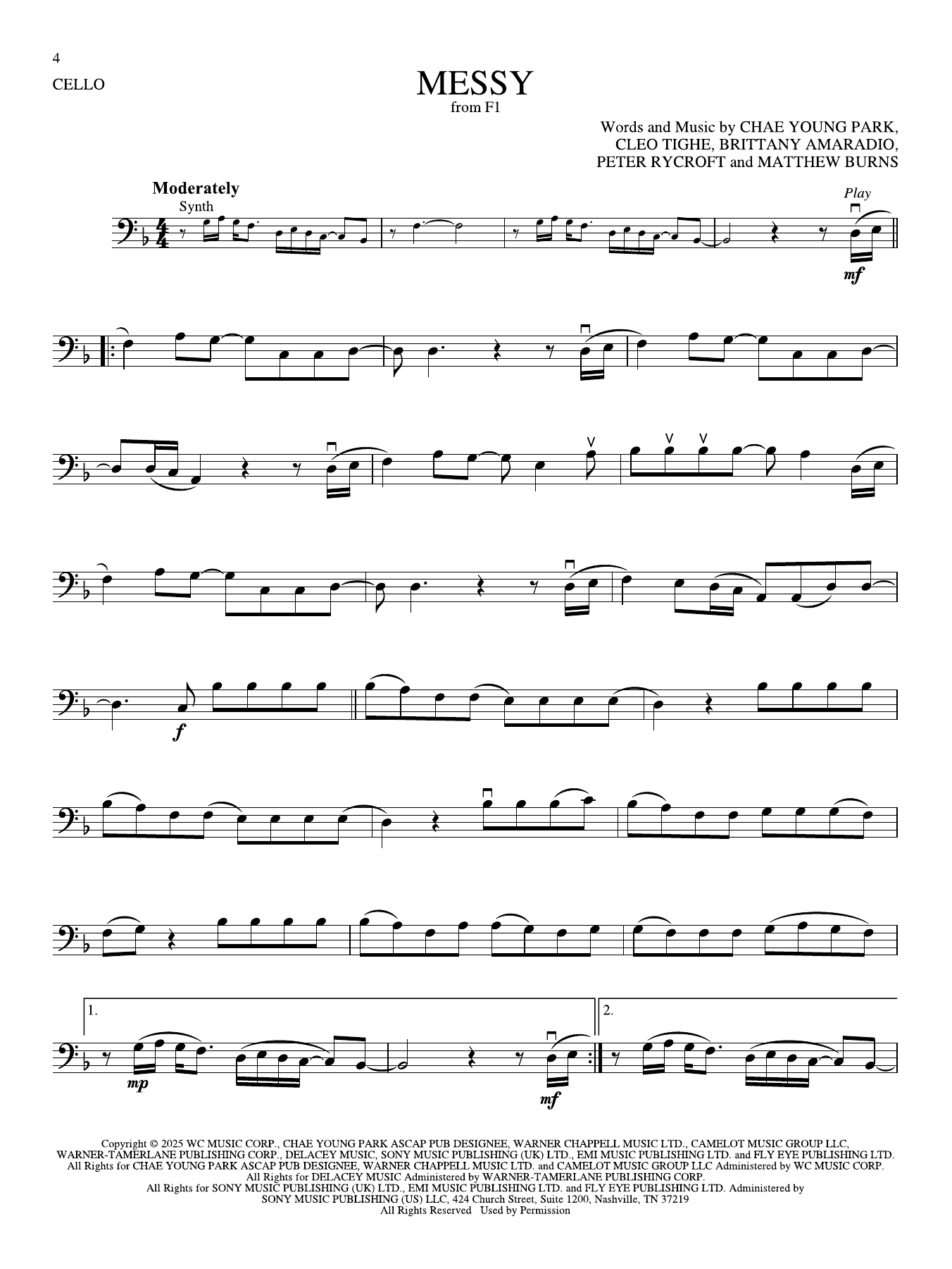Download Messy Sheet Music PDF - Rosé | Cello Solo - 1941856