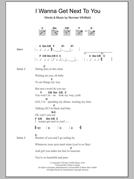 Rose Royce I Wanna Get Next To You sheet music notes and chords. Download Printable PDF.