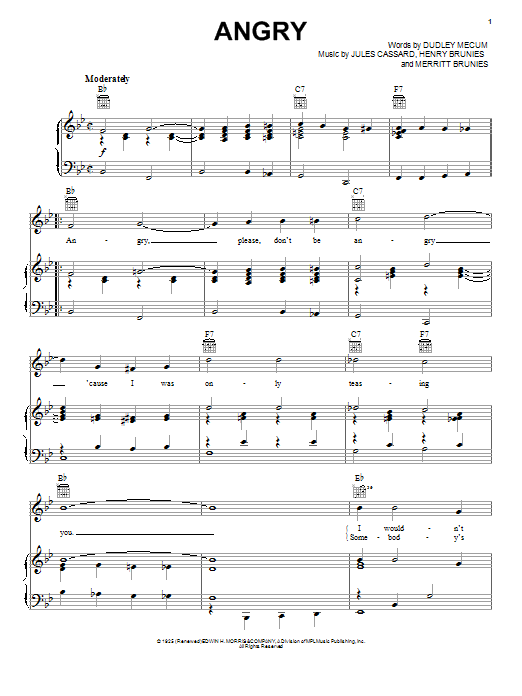 Learn to play Rosemary Clooney Angry sheet music for Piano, Vocal & Guitar Chords (Right-Hand Melody) in minutes. Price: 7.8900$ Rosemary Clooney Angry sheet music notes and chords arranged for Piano, Vocal & Guitar Chords (Right-Hand Melody)