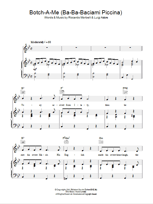 Rosemary Clooney Botch-A-Me (Ba-Ba-Baciami Piccina) sheet music notes and chords arranged for Piano, Vocal & Guitar Chords