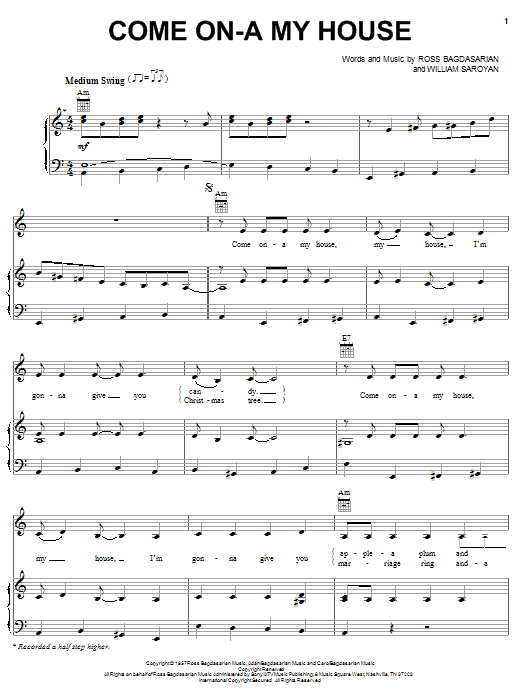 Learn to play Rosemary Clooney Come On-A My House sheet music for Piano, Vocal & Guitar Chords in minutes. Price: 7.8900$ Rosemary Clooney Come On-A My House sheet music notes and chords arranged for Piano, Vocal & Guitar Chords