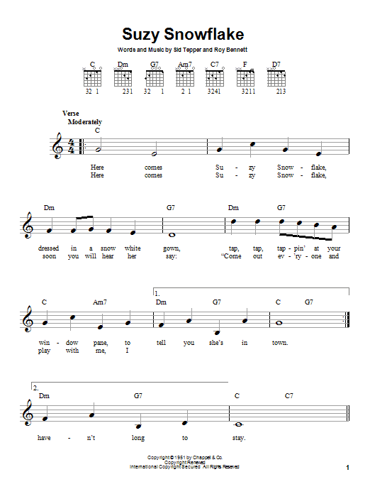 Rosemary Clooney Suzy Snowflake sheet music notes and chords. Download Printable PDF.