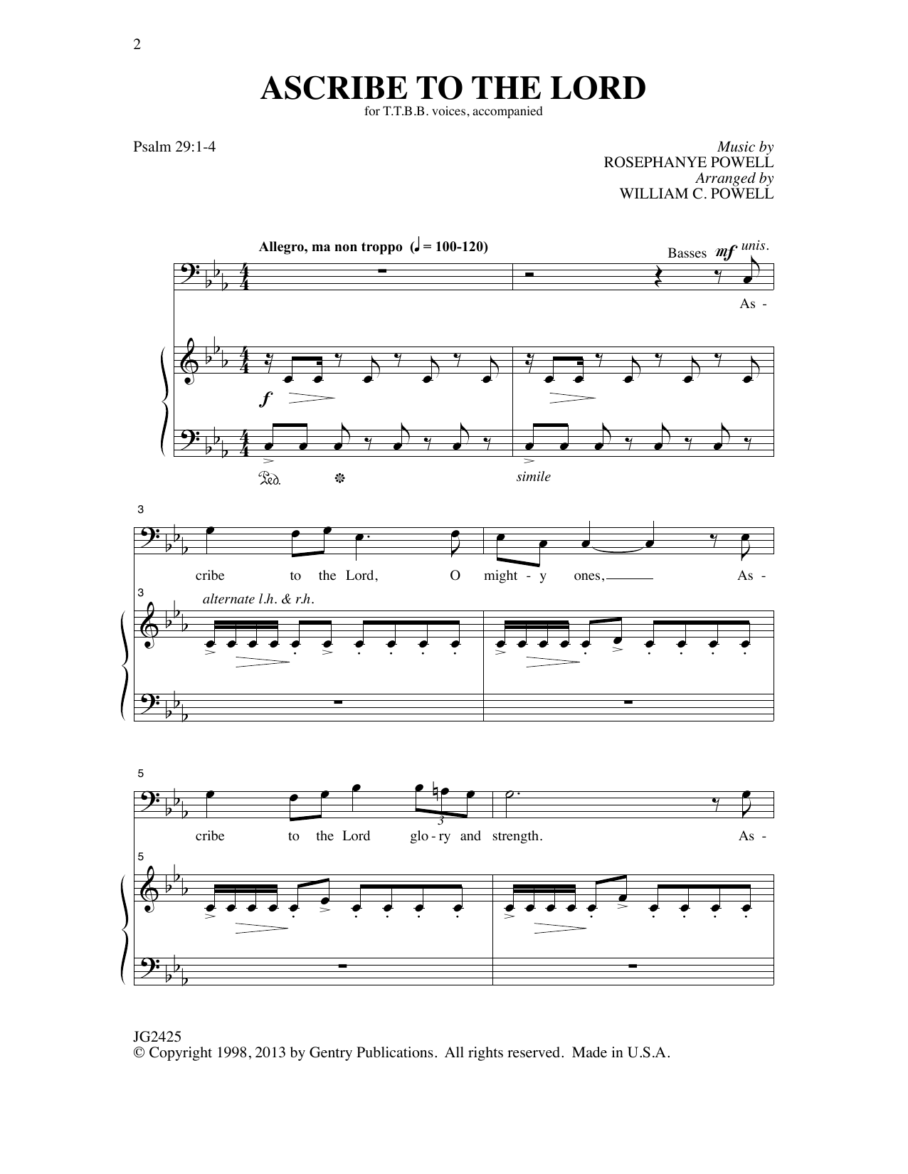Learn to play Rosephanye Powell Ascribe To The Lord (arr. William C. Powell) sheet music for TTBB Choir in minutes. Price: 3.9900$ Rosephanye Powell Ascribe To The Lord (arr. William C. Powell) sheet music notes and chords arranged for TTBB Choir