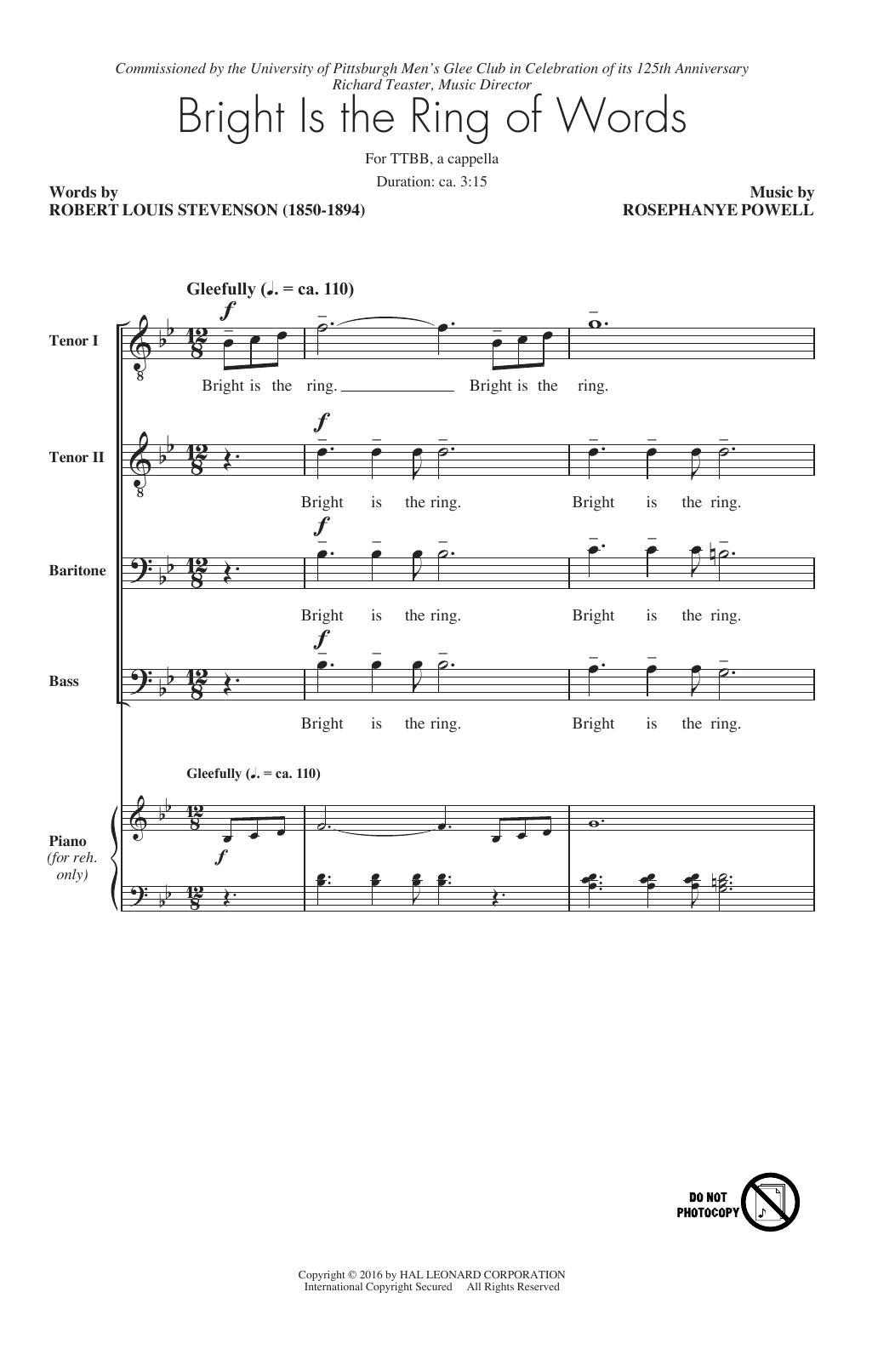 Learn to play Rosephanye Powell Bright Is The Ring Of Words sheet music for TTBB Choir in minutes. Price: 3.9900$ Rosephanye Powell Bright Is The Ring Of Words sheet music notes and chords arranged for TTBB Choir
