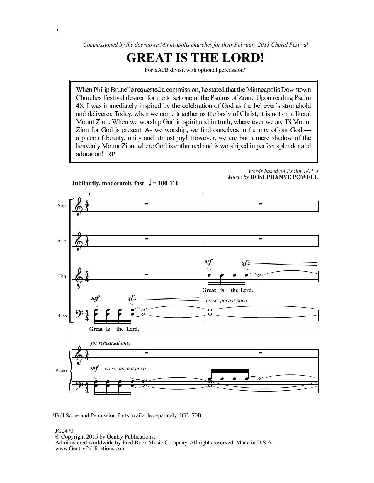 Learn to play Rosephanye Powell Great Is The Lord sheet music for SATB Choir in minutes. Price: 4.7900$ Rosephanye Powell Great Is The Lord sheet music notes and chords arranged for SATB Choir