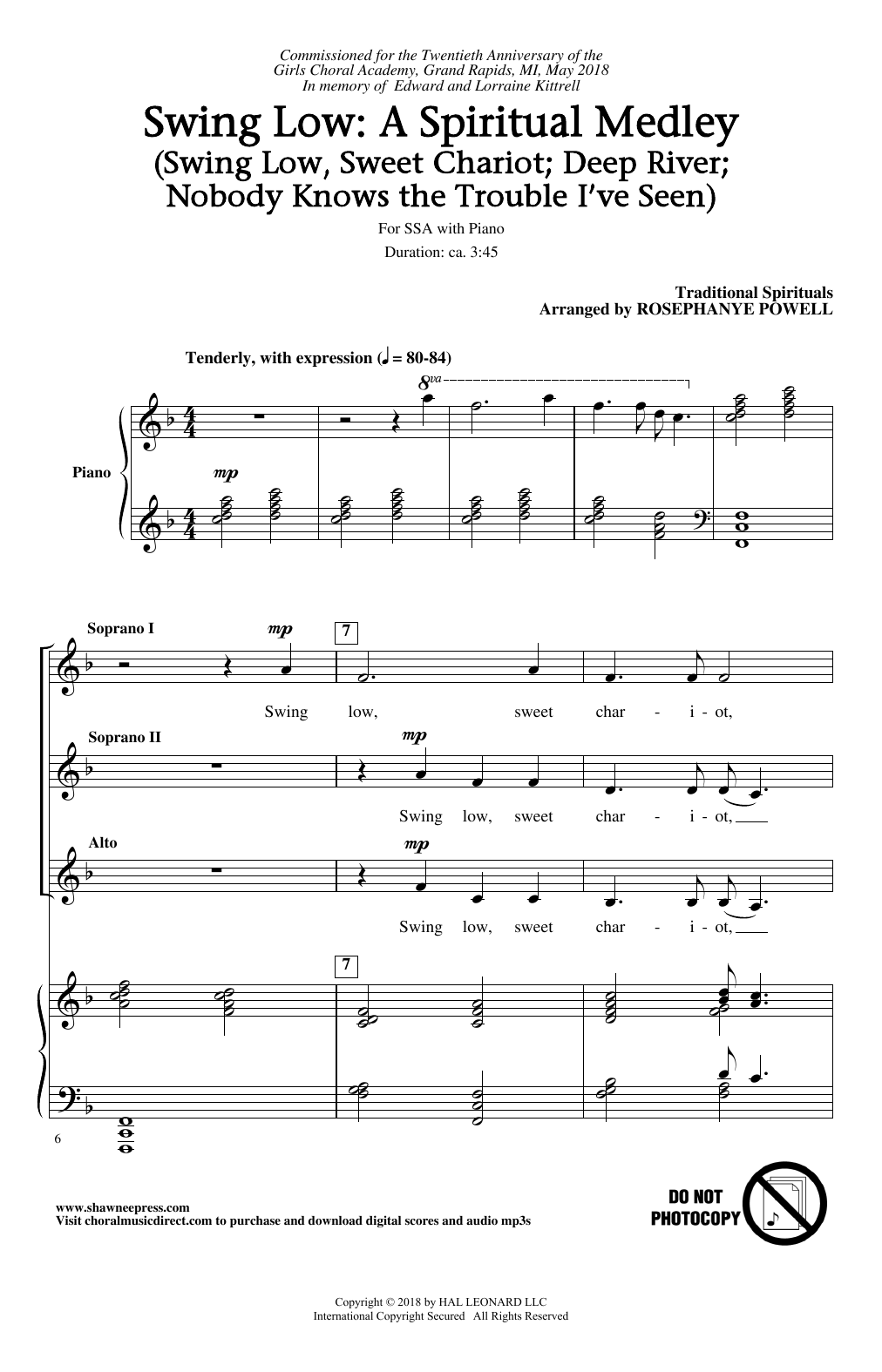 Rosephanye Powell Swing Low: A Choral Medley sheet music notes and chords. Download Printable PDF.