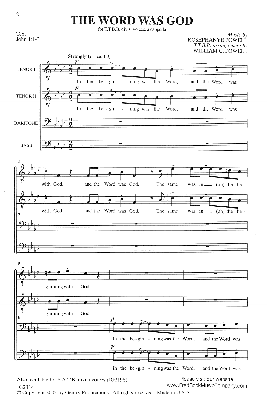 Rosephanye Powell The Word Was God (arr. William Powell) sheet music notes and chords arranged for TTBB Choir