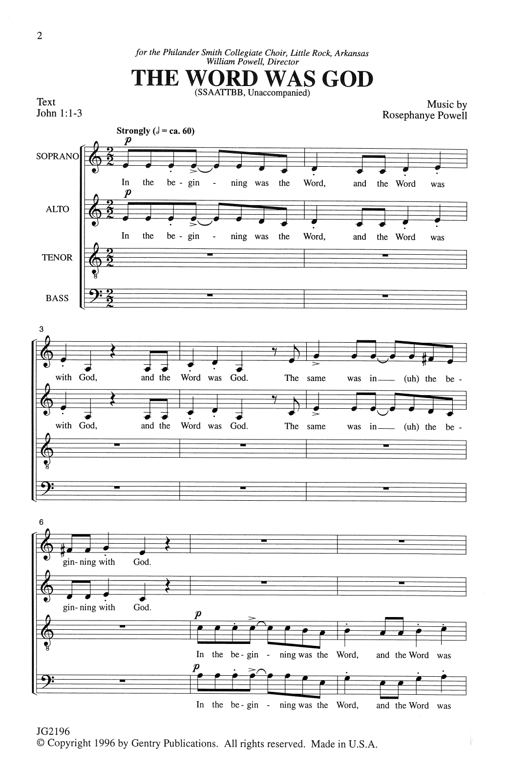 Rosephanye Powell The Word Was God sheet music notes and chords. Download Printable PDF.