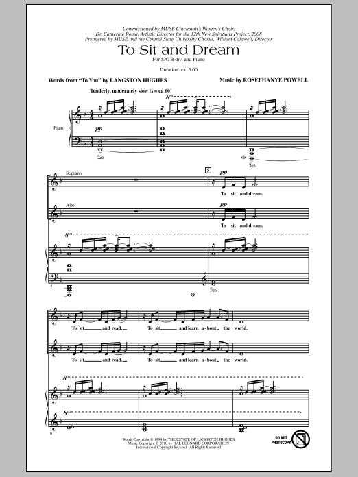 Rosephanye Powell To Sit And Dream sheet music notes and chords. Download Printable PDF.